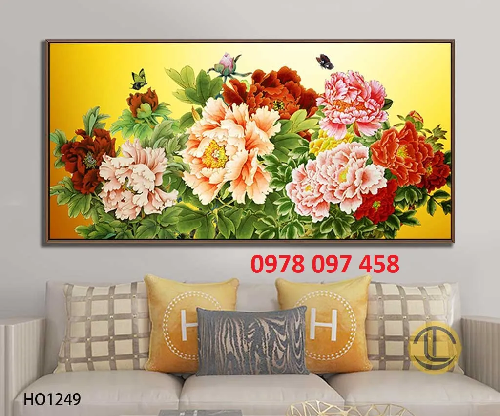 Bức tranh hoa mẫu đơn - gạch tranh 3D